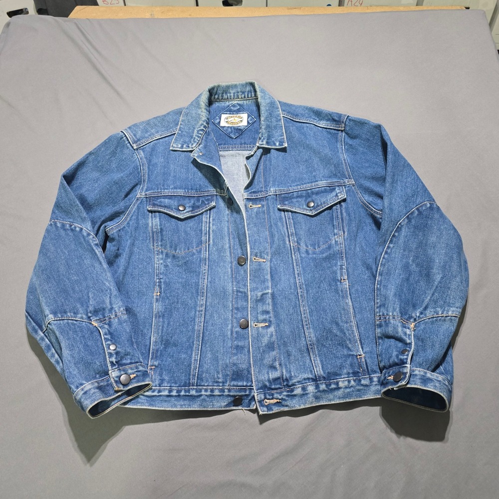 Midwest Traders Denim Trucker Jacket Mens Large Blue Vintage Reinforced Elbows